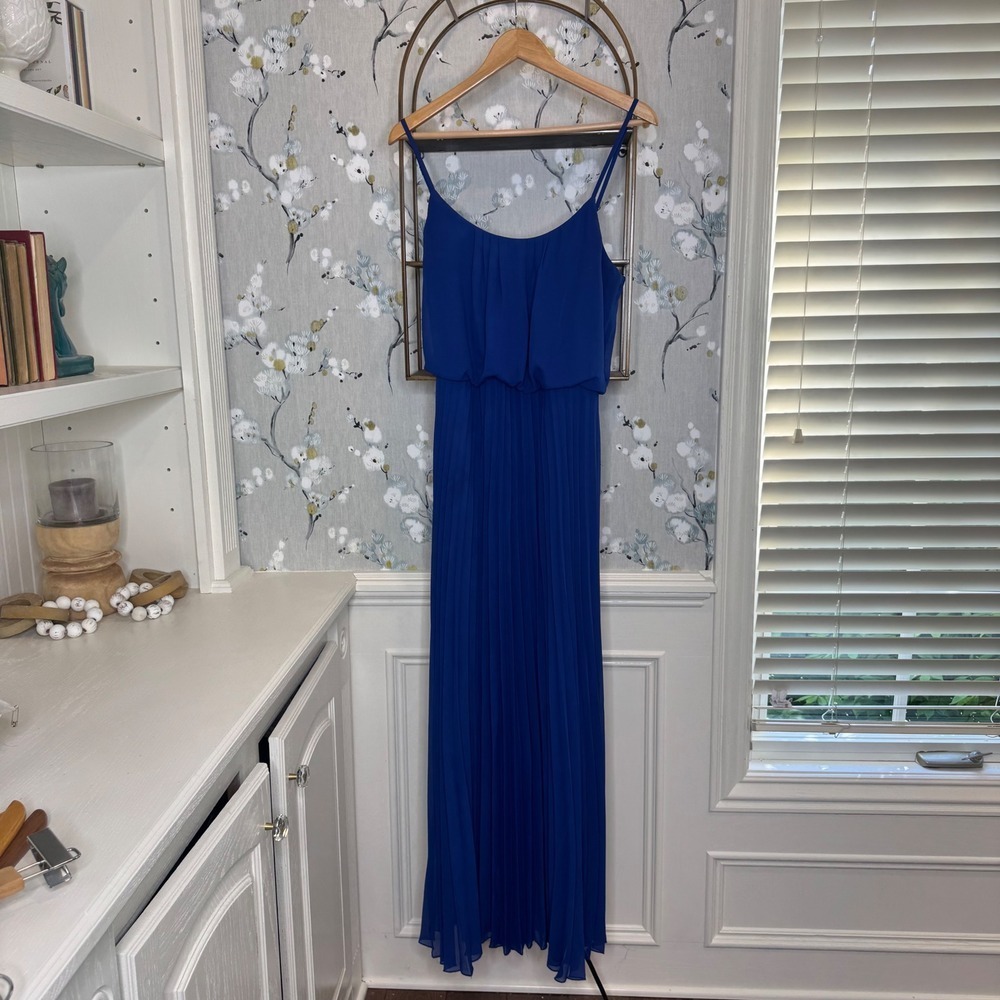 Bisou‎ Bisou Michele Bohbot Royal Blue Pleated Popover Maxi Dress Size 10
